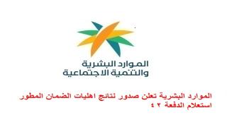 الموارد البشرية تعلن صدور نتائج اهليات الضمان المطور استعلام الدفعة 42
